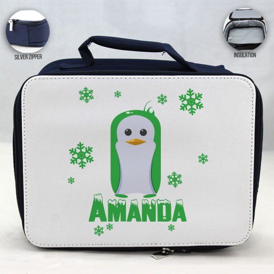 Personalized Penguin Theme - Blue School Lunch Box for kids - Click Image to Close