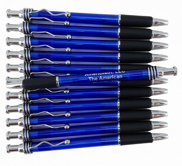 Blue Body - Silver Clip/Top/Bottom, Black Grip- Wave Pen 12 pkg. - Click Image to Close