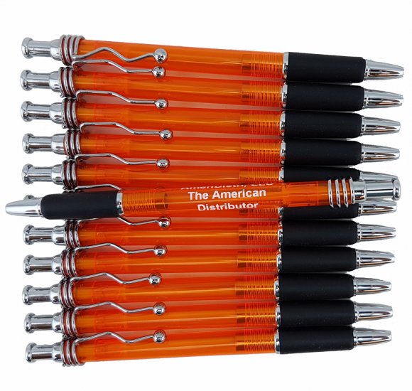 Orange Body- Silver Clip/Top/Bottom, Black Grip Wave Pen 12 pkg. - Click Image to Close