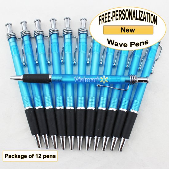 Wave Pen, Light Blue Body, Black Grip, 12 pkg - Custom Image - Click Image to Close
