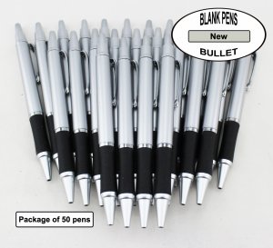 Bullet Pens - Silver Body and Silver Accents - Blanks - 50pkg