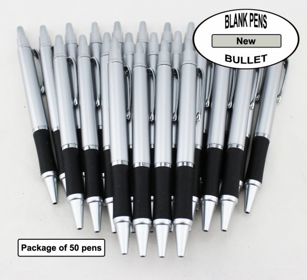 Bullet Pens - Silver Body and Silver Accents - Blanks - 50pkg - Click Image to Close