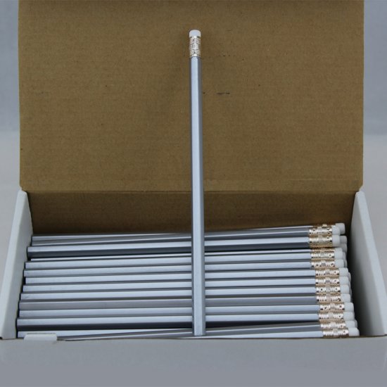 ezpencils- 144 Silver Hex Pencils - Non-Personalized - Click Image to Close