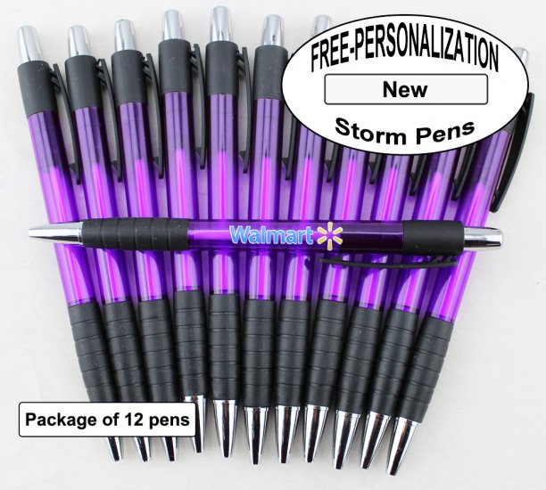 Storm Pen, Black Accents, Purple Body, 12 pkg-Custom Image - Click Image to Close