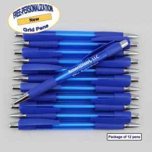 Personalized Grid Pen, Dark Blue Body and Accents 12 pkg