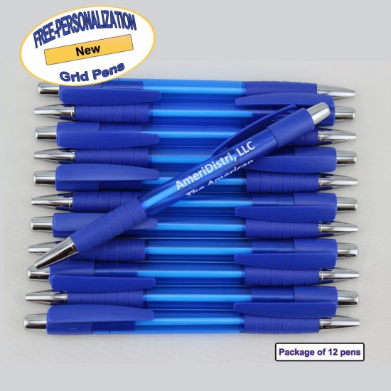 Personalized Grid Pen, Dark Blue Body and Accents 12 pkg - Click Image to Close