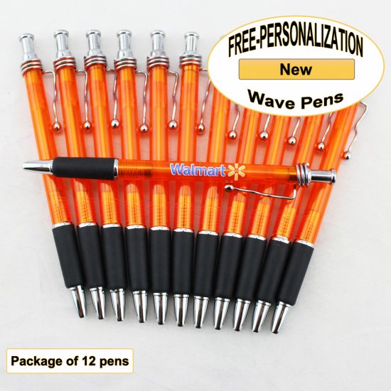 Wave Pen, Orange Body, Black Grip, 12 pkg - Custom Image - Click Image to Close
