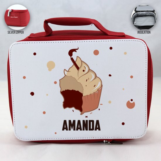 Personalized Cupcake Theme - Red School Lunch Box for kids - Click Image to Close