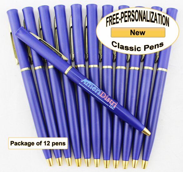 Classic Pen, Blue Body with Gold Accents 12 pkg - Custom Image - Click Image to Close