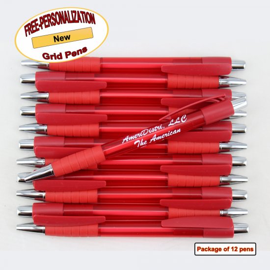 Personalized Grid Pen, Red Body and Accents 12 pkg - Click Image to Close