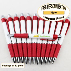 Gripper Pen, White Body, Red Grip, 12 pkg - Custom Image