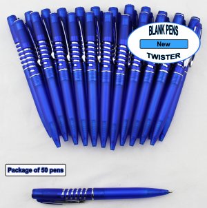 Twister Pen-Blue Body, Silver Accent, Spiral Clip-Blanks-50pkg
