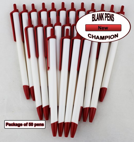 Champion Pens -White Body, Red Top & Bottom- Blanks - 50pkg - Click Image to Close