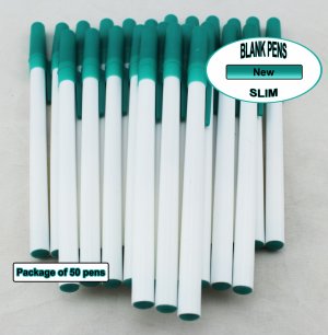 Slim Pen -White Body and Teal Accents- Blanks - 50pkg