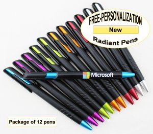 Radiant Pen, Black Body, Assorted Colors 12pkg, Custom IMG