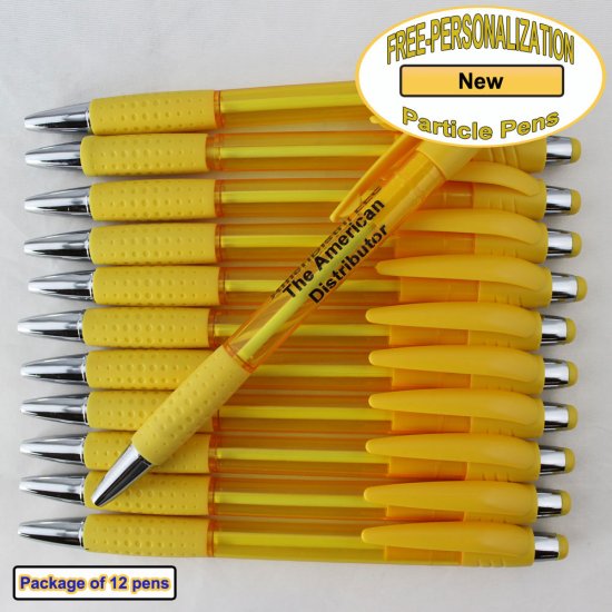 Personalized Particle Pen, Clear Yellow Body and Accents 12 pkg - Click Image to Close