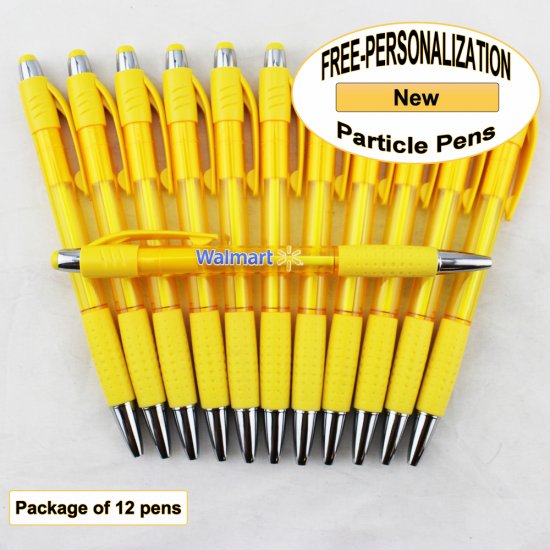 Particle Pen, Clear Yellow Body & Grip, 12 pkg-Custom Image - Click Image to Close