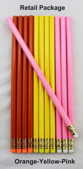 ezpencils - 12 pkg. Blank Hexagon Pencils - Orange-Pink-Yellow - Click Image to Close
