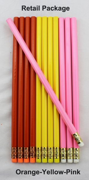 ezpencils - 12 pkg. Blank Hexagon Pencils - Orange-Pink-Yellow