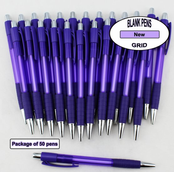 Grid Pen - Clear Purple Body with Grid Grip - Blanks - 50pkg - Click Image to Close
