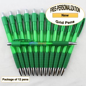 Grid Pen, Green Body and Grip, 12 pkg - Custom Image