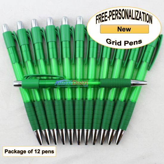 Grid Pen, Green Body and Grip, 12 pkg - Custom Image - Click Image to Close