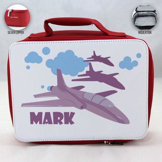 Personalized Jet Plane Theme - Red School Lunch Box for kids - Click Image to Close