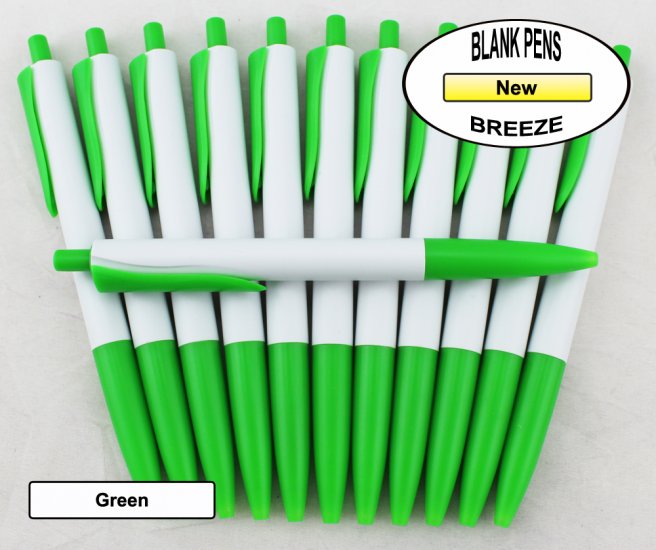 Breeze Pens - White Body with Green Accents - Blanks - 50pkg - Click Image to Close