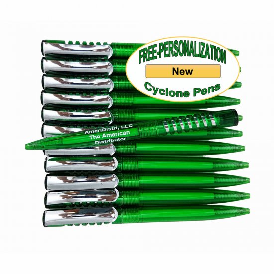 Green Body - Silver Accents - Cyclone Pens - 12 pkg. - Click Image to Close