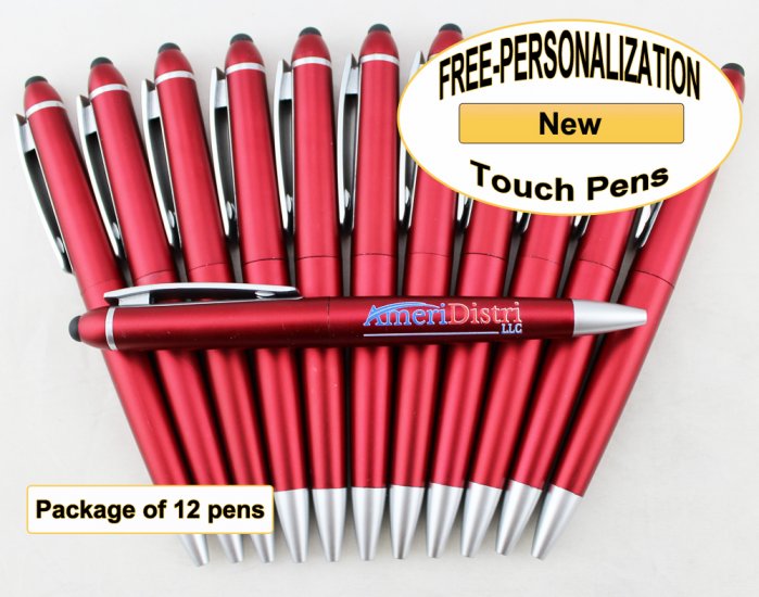 Touch Pen, Red Body with Silver Accents 12 pkg - Custom Image - Click Image to Close