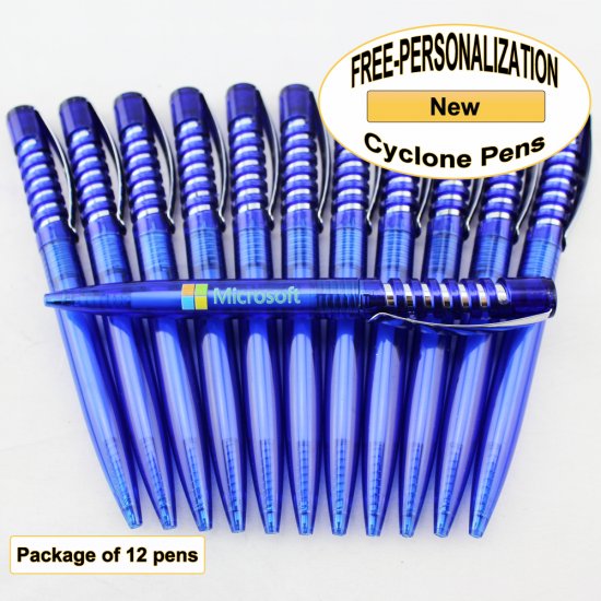 Cyclone Pen, Blue Body, Silver Accents, 12 pkg -Custom Image - Click Image to Close