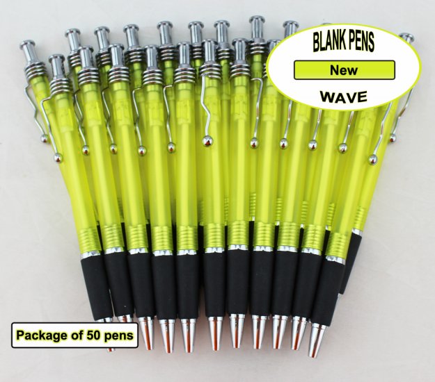 Wave Pens-Yellow Body Silver Accents, Black Grip-Blanks-50pkg - Click Image to Close