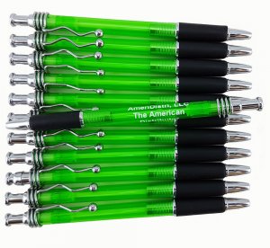 Green Body - Silver Clip/Top/Bottom, Black Grip Wave Pen 12 pkg.