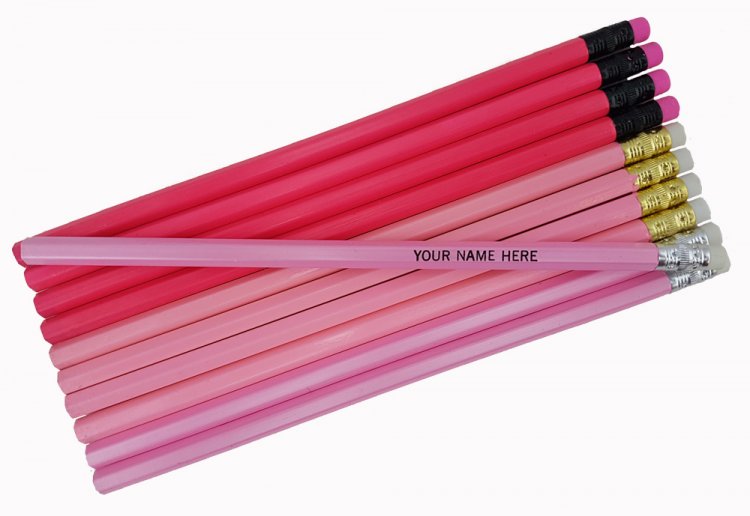 ezpencils - Personalized Pink-Trio Hexagon Pencils - 12 pkg - Click Image to Close