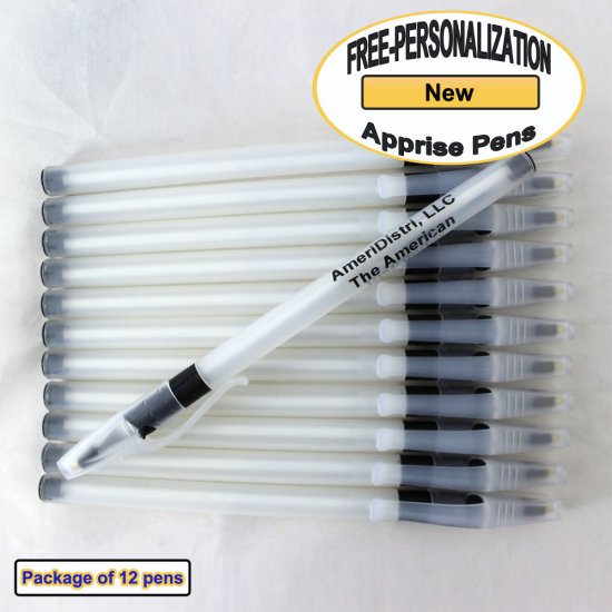 Personalized Apprise Pen, Translucent Body Black Grip 12 pkg. - Click Image to Close