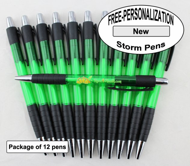 Storm Pen, Black Accents, Green Body, 12 pkg-Custom Image - Click Image to Close