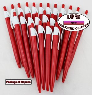 Colored Clipper Pen -Red Body with White Clip-Blanks- 50pkg