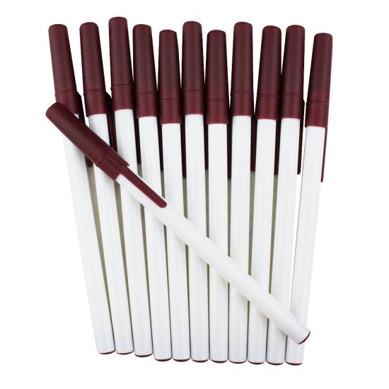 Slim Pen -White Body and Burgundy Accents- Blanks - 50pkg - Click Image to Close
