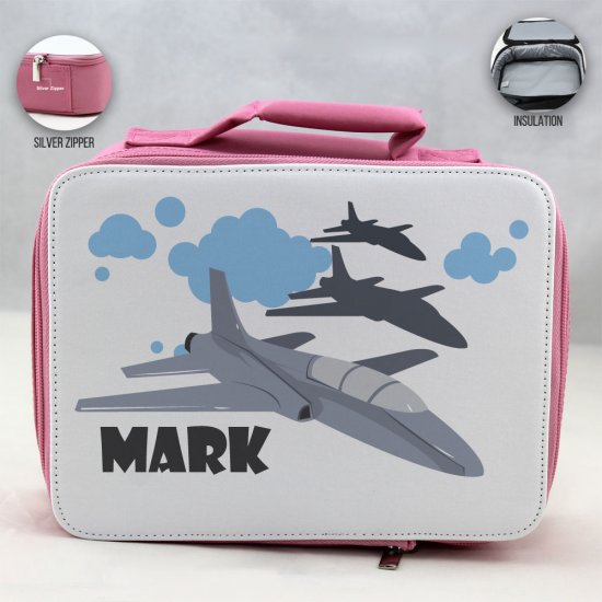 Personalized Jet Plane Theme - Pink School Lunch Box for kids - Click Image to Close
