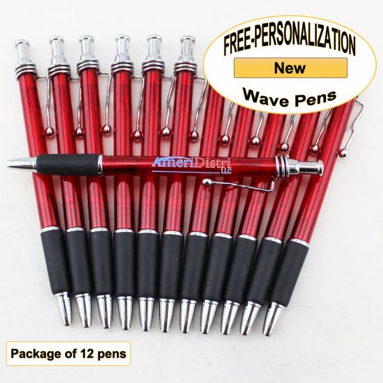 Wave Pen, Red Body, Black Grip, 12 pkg - Custom Image - Click Image to Close