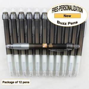 Buzz Pen, Black Body, White Grip, 12 pkg - Custom Image