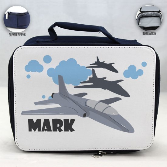 Personalized Jet Plane Theme - Blue School Lunch Box for kids - Click Image to Close