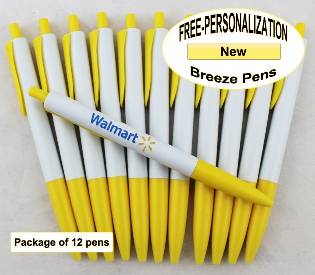 Breeze Pen, White Body with Yellow Accents 12 pkg - Custom Image - Click Image to Close