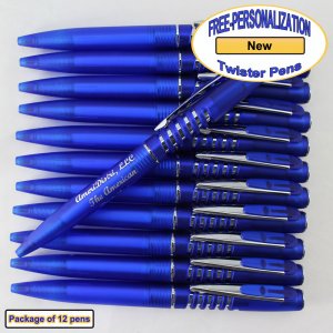 Personalized Twister Pen, Smokey Blue Body Silver Accent 12 pkg