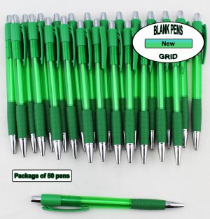 Grid Pen - Clear Green Body with Grid Grip - Blanks - 50pkg