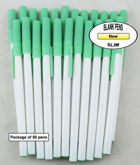 Slim Pen -White Body and Mint Accents- Blanks - 50pkg - Click Image to Close