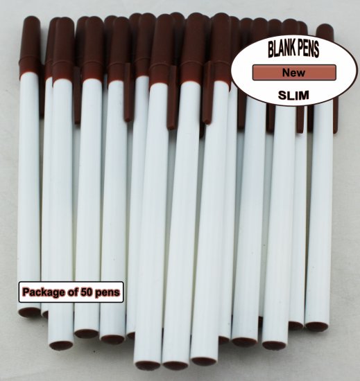 Slim Pen -White Body and Brown Accents- Blanks - 50pkg - Click Image to Close