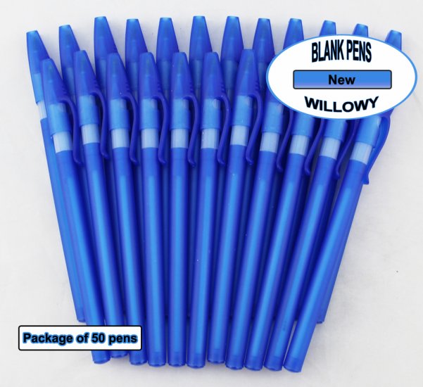 Willowy Pens -Blue Body & white Silicone Gripper-Blanks-50pkg - Click Image to Close