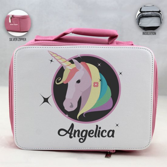 Personalized Unicorn Design - Pink School Lunch Box for kids - Click Image to Close