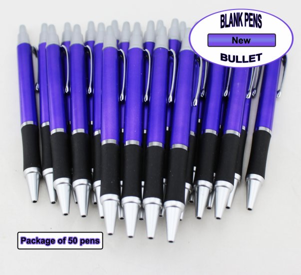 Bullet Pens - Purple Body and Silver Accents - Blanks - 50pkg - Click Image to Close